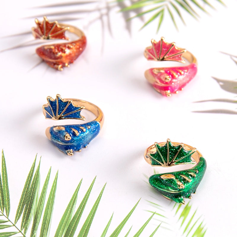 Boho Blue Green Pink Red Dragon Wing Adjustable Rings For Women
