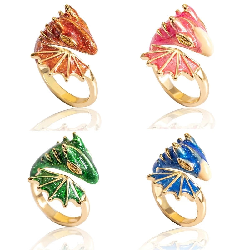 Boho Blue Green Pink Red Dragon Wing Adjustable Rings For Women